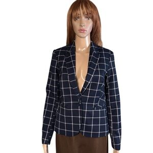 NWT New Etam Paris Navy Plaid Blazer Size S